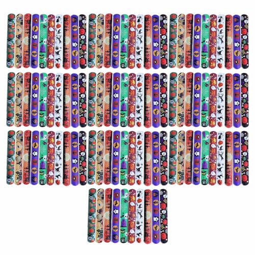 Ldbuejiaja 100 Stück Halloween Celebration Slap Armbänder sortiert Halloween Slap Armbänder Charm für Party Umgebung Familientreffen Geschenke von Ldbuejiaja