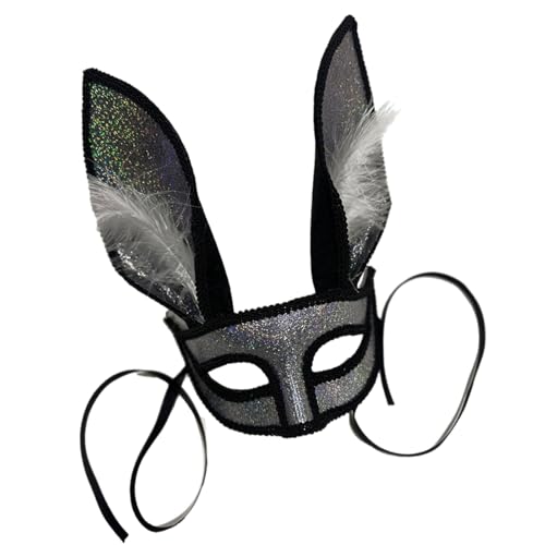 Ldbuejiaja Uni-Masken-Kostüm, Kaninchen-Kostüm, halbes Gesicht mit Federn, für Halloween, Karneval, Party, Augenmaske von Ldbuejiaja