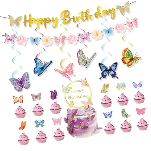 Schmetterlings-Kuchenaufsatz-Set, Partyzubehör, hängende Wirbel, bunte Banner, Papierstruktur für kreatives Schmetterlings-Dessert Schmetterlings-Kuchenaufsatz-Set, Partyzubehör, hängende Wirbel, bunte Banner, Papierstruktur für kreatives Schmetterlings-Dessert von Ldbuejiaja