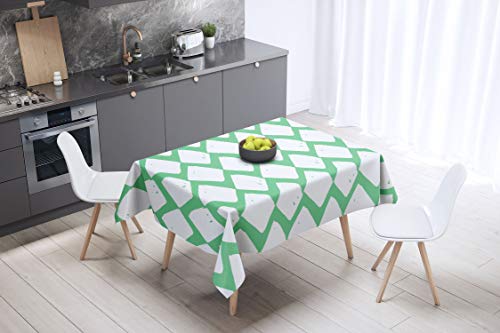 Le Jardin du Lin Küchendekoration, Tischdecke, Benzingrün, Weiß, 140 x 140 Cm - Entworfen und hergestellt in der Türkei von Bonamaison