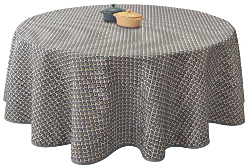 Tischdecke Fleckabweisende Pfau Anthracite - Rund 160 cm Tischdecke Fleckabweisende Pfau Anthracite - Rund 160 cm von Le linge de Jules