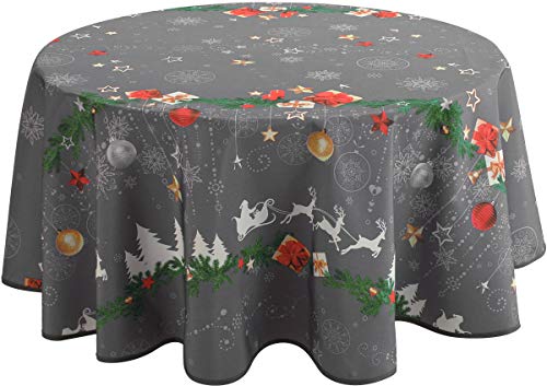 Tischdecke Fleckabweisende Weihnachten Grau - Rund 160 cm von Le linge de Jules