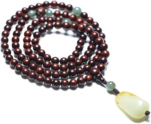 LeGDOr Meditationsgebet Buddha-Perlen-Armband-Halskette, 108 Gebetsperlen, natürliches Sandelholz mit Jade-Anhänger, tibetisch-buddhistische Perlenkette, Schmuck (Farbe: A) von LeGDOr