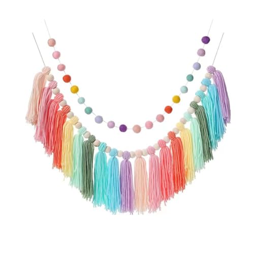 LeLehome Boho Pastell Regenbogen Quaste & Pom Pom Girlande Set - 20 Wollkugeln & Holzperlen Garn Wandbehang Banner - Perfekt für Kinderzimmer, Geburtstagsfeier, Babyparty, Kinderzimmer, Klassenzimmer LeLehome Boho Pastell Regenbogen Quaste & Pom Pom Girlande Set - 20 Wollkugeln & Holzperlen Garn Wandbehang Banner - Perfekt für Kinderzimmer, Geburtstagsfeier, Babyparty, Kinderzimmer, Klassenzimmer von LeLehome