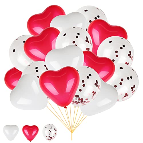 60 Herzluftballons Rot Weiß - 10 Zoll Herz Luftballons, Latex Ballons mit Herzform für Hochzeitsdeko Brautdusche Valentinstag Geburtstags Verlobung JGA Party Deko von LeaderPro