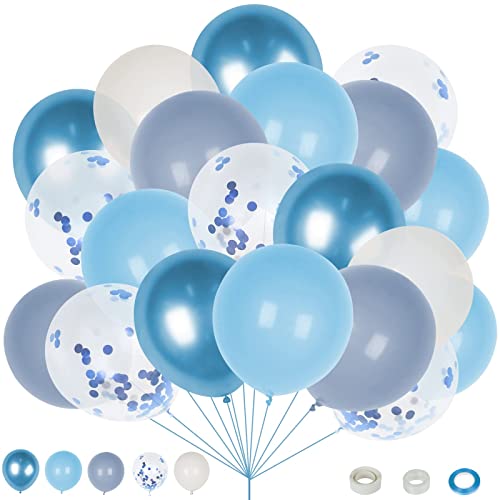Luftballons - Blau weiß 60 Stück Geburtstag Luftballons mit Bändern, Hochzeit Hochzeitsballons für Hochzeit, Geburtstag, Party, Graduierung, Deko, 12 Zoll von LeaderPro