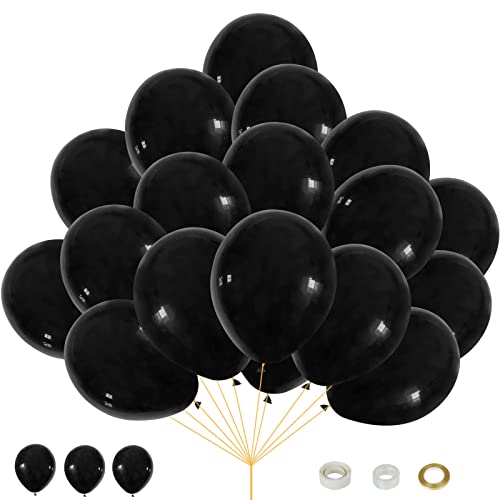 Luftballons - Schwarze 60 Stück Geburtstag Luftballons mit Bändern, Hochzeit Hochzeitsballons für Hochzeit, Geburtstag, Party, Graduierung, Deko, 12 Zoll von LeaderPro