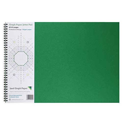 Kariertes A3-Papier, 5 mm, 0,5 cm, kariert, kariert, 60 Seiten, graues Raster, 100 g/m², Notizblock von Leaf Graph Paper