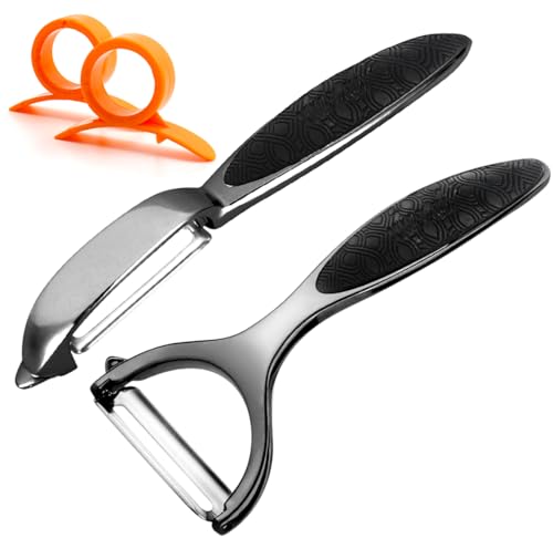 Leaflai Schäler - 2Pcs Schäler Set Premium Edelstahl Y & I-förmiges Drehbares Gemüsemesser mit Scharfer Klinge und Rutschfestem Griff Kartoffelschäler Gemüse für Tomaten, Karotten, Obst (Schwarz) Leaflai Schäler - 2Pcs Schäler Set Premium Edelstahl Y & I-förmiges Drehbares Gemüsemesser mit Scharfer Klinge und Rutschfestem Griff Kartoffelschäler Gemüse für Tomaten, Karotten, Obst (Schwarz) von Leaflai