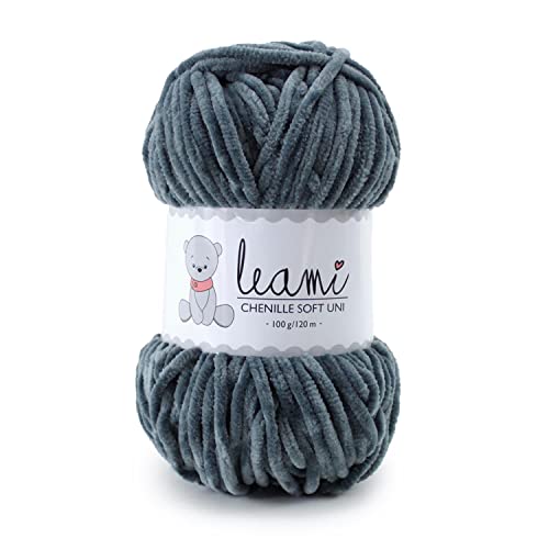 LEAMI Chenille Garn UNI 110 dunkelgrau (100g/120m) von Leami