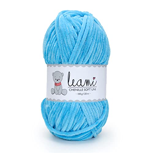 LEAMI Chenille Soft Garn UNI 105 Cyanblau (100g/120m) von Leami