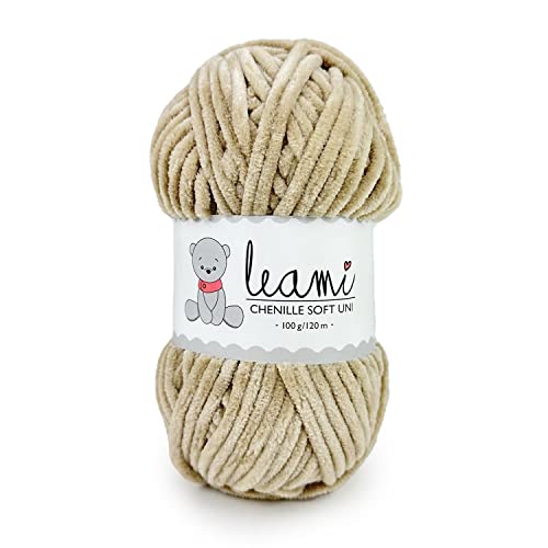 LEAMI Chenille Soft Garn UNI 121 Hellbraun (100g/120m) von Leami