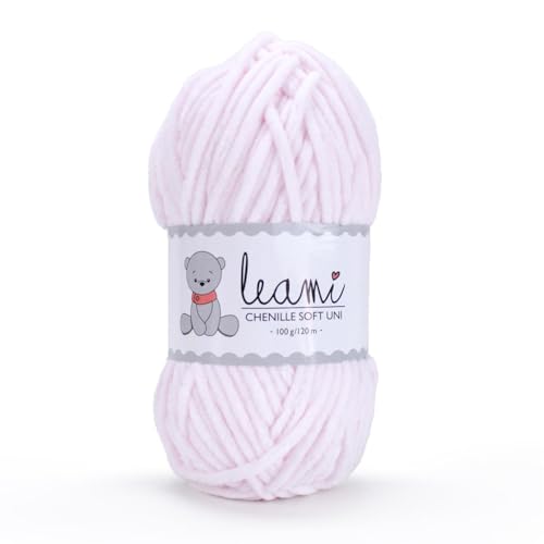 LEAMI Chenille Soft UNI (100g/120m) 124 helles Rosa Garn von Leami