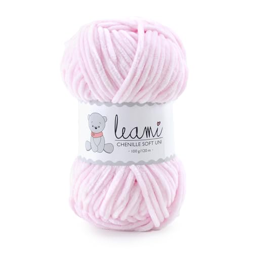 LEAMI Chenille Soft UNI 120m/100g/131y Garn Polyester, Babyrosa von Leami