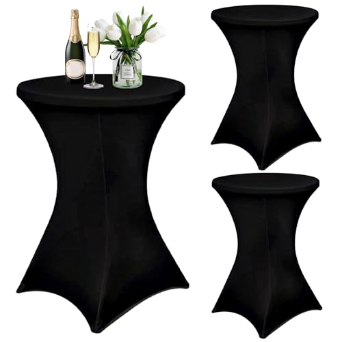 LeapBeast 3pcs Stehtisch Hussen,Stehtischhusse Ø80-85cm,Stehtischhussen für Bistrotisch,Stehtischhussen Stretchhusse,Verstärkung im Fußbereich,Stretch-Husse,Hussen Stehtische (Schwarz, 3pcs-80x110cm) von LeapBeast