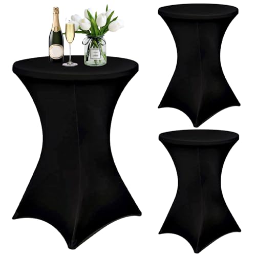 2pcs Stehtisch Hussen,Stehtischhusse Ø 80-85 cm,Stehtischhussen für Bistrotisch,Stehtischhussen Stretchhusse,Verstärkung im Fußbereich,Stretch-Husse,Schwarz Hussen für Stehtische (Schwarz 3Pcs) von LeapBeast