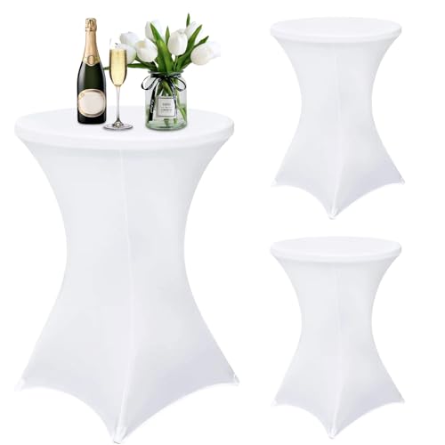 LeapBeast 3pcs Stehtisch Hussen,Stehtischhusse Ø 80-85 cm,Stretchhusse,Stehtischhussen für Bistrotisch, Verstärkung im Fußbereich,Stretch-Husse Weiß Hussen für Stehtische (Weiss 3pcs) von LeapBeast