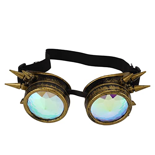 Leapiture Kaleidoskop Rave-Brille, Regenbogen-Kristalllinsen, Verstellbare Partybrille, Vintage-Steampunk-Brille, Partyzubehör Für Halloween-Festival(Bronze) von Leapiture