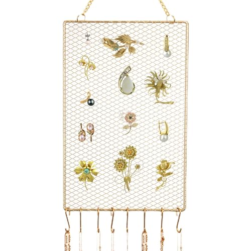LearnLyrics Ohrring-Organizer Zum Aufhängen - Ohrringhalter Über Der Tür - Rechteckiges Metallgitter Schmuck Wandbehang Ornamente Aufbewahrungsregal Ohrring Anhänger Halskette Display Rack von LearnLyrics