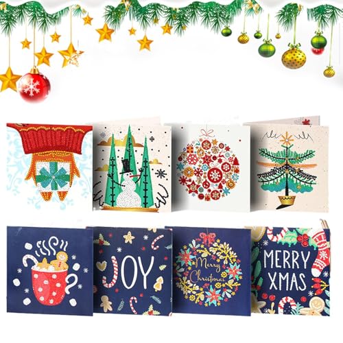 Urlaubskarten | 8 Stück Strass-Kunst-Grußkarten – Weihnachtskarten-Set, Urlaubspostkarte, Kristallmalerei-Karten für Weihnachten, Geburtstagskarten von LearnLyrics