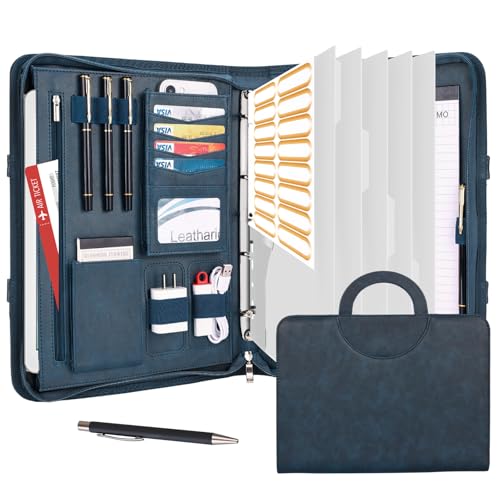 Leathario A4 Konferenzmappe, Schreibmappe mit Ringbuch,5-teilig Trennblätter ,Reißverschluss,Rin Portfolio, Aktenmappe Mappe Schreibblock Blau Leathario A4 Konferenzmappe, Schreibmappe mit Ringbuch,5-teilig Trennblätter ,Reißverschluss,Rin Portfolio, Aktenmappe Mappe Schreibblock Blau von Leathario