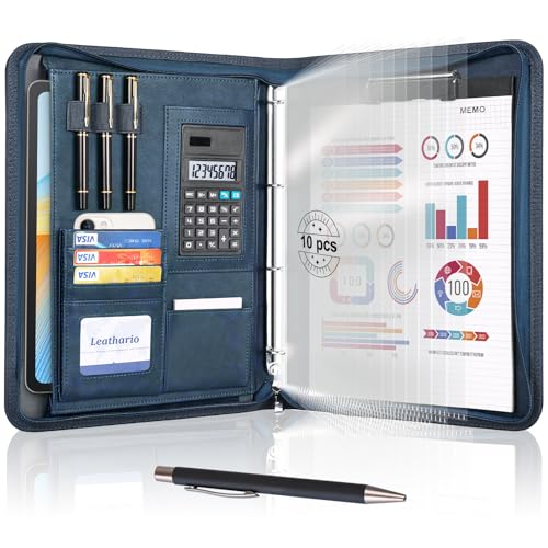 Leathario Schreibmappe A4 mit 5 Klarsichthüllen,Konferenzmappe mit 4 Ringbuch Reißverschluss,Dokumentenmappe mit Notizblock,Ringmappe für Meeting, Business,ikl.1 Kugelschreiber Leathario Schreibmappe A4 mit 5 Klarsichthüllen,Konferenzmappe mit 4 Ringbuch Reißverschluss,Dokumentenmappe mit Notizblock,Ringmappe für Meeting, Business,ikl.1 Kugelschreiber von Leathario