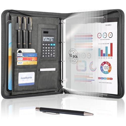 Leathario Schreibmappe A4 mit 5 Klarsichthüllen,Konferenzmappe mit 4 Ringbuch Reißverschluss,Dokumentenmappe mit Notizblock,Ringmappe für Meeting, Business,ikl.1 Kugelschreiber Leathario Schreibmappe A4 mit 5 Klarsichthüllen,Konferenzmappe mit 4 Ringbuch Reißverschluss,Dokumentenmappe mit Notizblock,Ringmappe für Meeting, Business,ikl.1 Kugelschreiber von Leathario