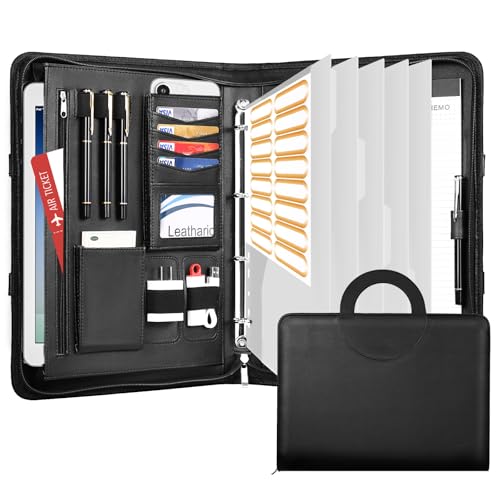 Leathario Schreibmappe A4 mit 5er Register DIN A4,Konferenzmappe mit 4 Ringbuch,Dokumentenmappe mit Reißverschluss,Griff,Klemmbrett,Ordner für Meeting, Business,Mappe für Schule, Uni Leathario Schreibmappe A4 mit 5er Register DIN A4,Konferenzmappe mit 4 Ringbuch,Dokumentenmappe mit Reißverschluss,Griff,Klemmbrett,Ordner für Meeting, Business,Mappe für Schule, Uni von Leathario