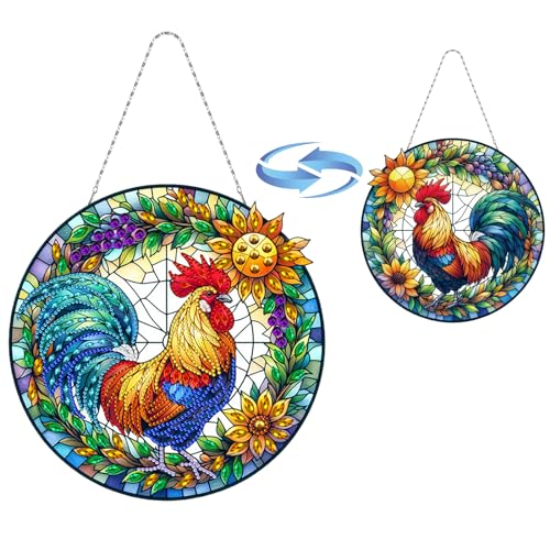 Lebartm DIY Diamant-Anhänger Ornament Doppelseitiges Muster Speziell geformter Kristall Diamond Art Painting Hanging einseitig für Haus Garten Wand Tür Dekor-Hahn von Lebartm
