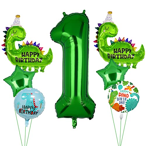 7 PCS grüner Dinosaurier Folienballon,Dinosaurier Geburtstagsnummer Mylar Folie Ballon Dinosaurier Party Zubehör Dinosaurier Geburtstag Dekorationen(1st) von Lebeili