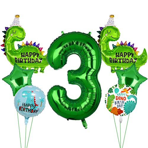 7 PCS grüner Dinosaurier Folienballon, Dinosaurier Geburtstagsnummer Mylar Folie Ballon Dinosaurier Party Zubehör Dinosaurier Geburtstag Dekorationen(3rd) von Lebeili