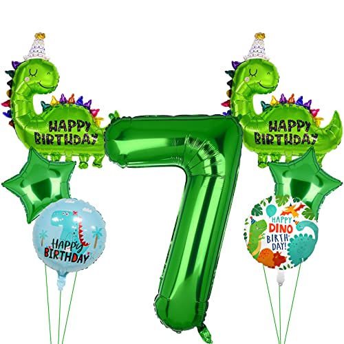 7 PCS grüner Dinosaurier Folienballon, Dinosaurier Geburtstagsnummer Mylar Folie Ballon Dinosaurier Party Zubehör Dinosaurier Geburtstag Dekorationen(7th) von Lebeili