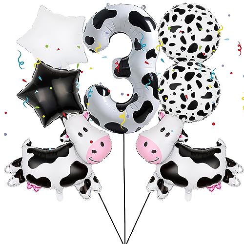 7 PCS Kuh Folie Ballons, Kuh Mylar Folie Ballon 3rd Kuh Farm Tier Theme Party Supplies Baby Dusche Geburtstag Party Dekorationen (3rd) von Lebeili