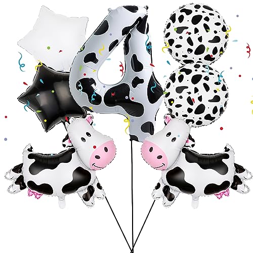 7 PCS Kuh Folie Ballons, Kuh Mylar Folie Ballon 4th Kuh Farm Tier Theme Party Supplies Baby Dusche Geburtstag Party Dekorationen (4th) von Lebeili