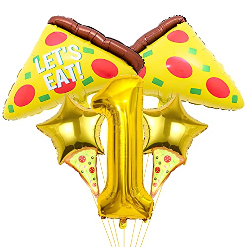 7pcs Pizza Ballons, Pizza Geburtstagsnummer Mylar Folie Ballon Pizza Slice Party Supplies Pizzaria Geburtstag Dekorationen (1st) von Lebeili