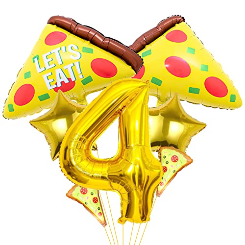 7pcs Pizza Ballons, Pizza Geburtstagsnummer Mylar Folie Ballon Pizza Slice Party Supplies Pizzaria Geburtstag Dekorationen (4th) von Lebeili