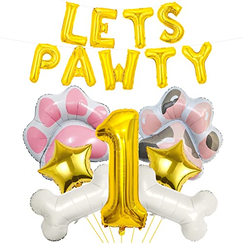 Hund Ballons, Lets Pawty Ballons, Hund Paw Geburtstagsnummer Mylar Folie Ballons, Lets Pawty Geburtstag Dekorationen, Hund 1st Geburtstag Party Zubehör (1st) von Lebeili