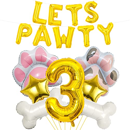 Hund Ballons, Lets Pawty Ballons, Hund Paw Geburtstagsnummer Mylar Folie Ballons, Lets Pawty Geburtstag Dekorationen, Hund 3rd Geburtstag Party Zubehör (3rd) von Lebeili