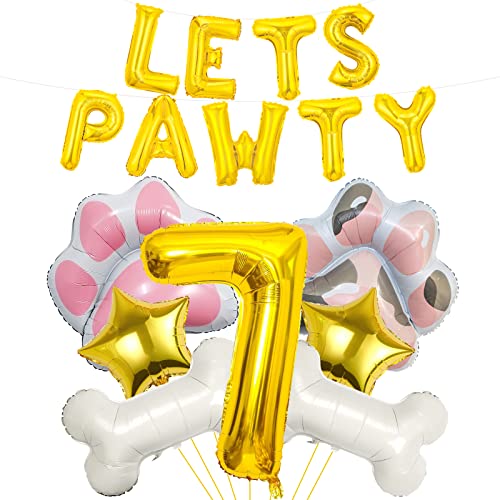 Hund Ballons, Lets Pawty Ballons, Hund Paw Geburtstagsnummer Mylar Folie Ballons, Lets Pawty Geburtstag Dekorationen, Hund 7th Geburtstag Party Zubehör (7th) von Lebeili