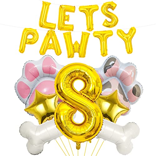 Hund Ballons, Lets Pawty Ballons, Hund Paw Geburtstagsnummer Mylar Folie Ballons, Lets Pawty Geburtstag Dekorationen, Hund 8th Geburtstag Party Zubehör (8th) von Lebeili