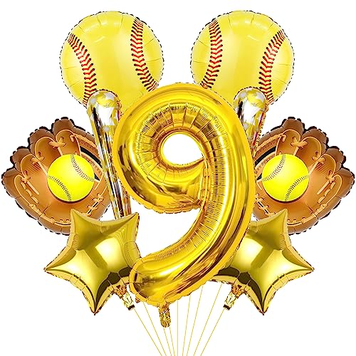 9pcs Softball Ballons, Softball Geburtstagsnummer Mylar Folie Ballon Softball Geburtstag Party Supplies Softball Geburtstag Dekorationen (9th) von Lebeili