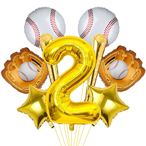 9pcs Baseball Ballons, Baseball Geburtstagsnummer Mylar Folie Ballon Baseball Party Supplies Baseball 2nd Geburtstag Dekorationen (2nd) von Lebeili