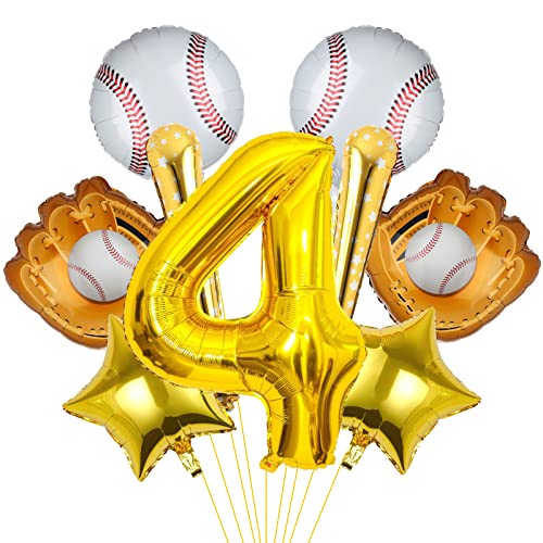 9pcs Baseball Ballons, Baseball Geburtstagsnummer Mylar Folie Ballon Baseball Party Supplies Baseball 4th Geburtstag Dekorationen (4th) von Lebeili