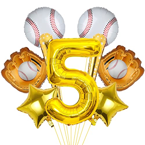 9pcs Baseball Ballons, Baseball Geburtstagsnummer Mylar Folie Ballon Baseball Party Supplies Baseball 5th Geburtstag Dekorationen (5th) von Lebeili