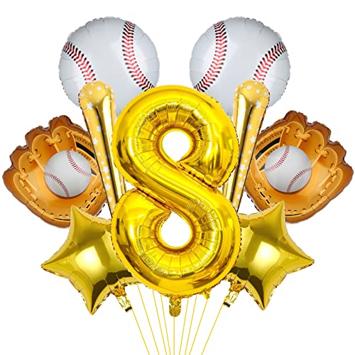 9pcs Baseball Ballons, Baseball Geburtstagsnummer Mylar Folie Ballon Baseball Party Supplies Baseball 8th Geburtstag Dekorationen (8th) von Lebeili