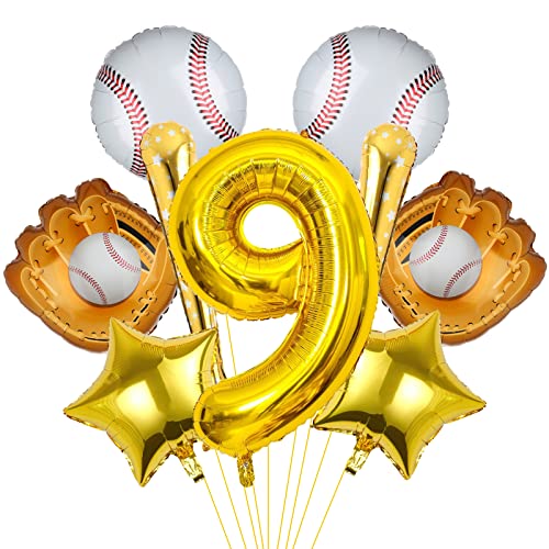 9pcs Baseball Ballons, Baseball Geburtstagsnummer Mylar Folie Ballon Baseball Party Supplies Baseball 9th Geburtstag Dekorationen (9th) von Lebeili