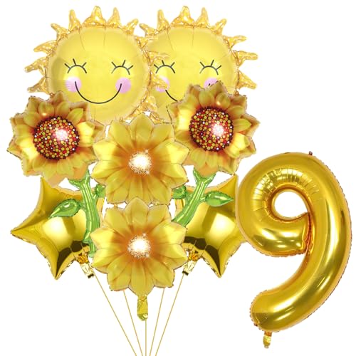 Lebeili 9 x Sonnenblumen-Luftballons, Sonnenblumen-Geburtstagsparty-Dekorationen, gelbe Aluminiumfolie, Ballon-Girlande für Sonnenblumen-Themenparty, Hochzeit, Babyparty, Dekorationen (9. Geburtstag) von Lebeili