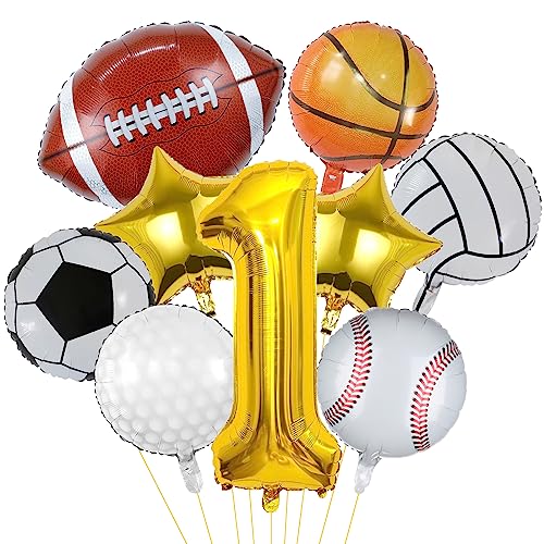 9 Stück Sportballons, Fußball, Basketball, Baseball, Volleyball, Golf und Fußball Folienballon, Sport Geburtstag Nummer Mylar-Folienballon, Sport Thema Geburtstag Party Supplies Dekorationen (1st) von Lebeili