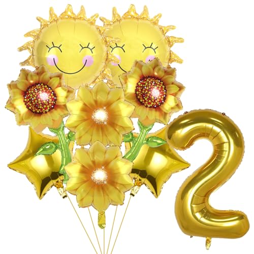 9 x Sonnenblumenballons, Sonnenblumen-Geburtstagsparty-Dekorationen, gelbe Aluminiumfolie, Ballon-Girlande für Sonnenblumen-Mottoparty, Hochzeit, Babyparty, Dekorationen (2 von Lebeili