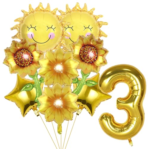 9 x Sonnenblumenballons, Sonnenblumen-Geburtstagsparty-Dekorationen, gelbe Aluminiumfolie, Ballon-Girlande für Sonnenblumen-Mottoparty, Hochzeit, Babyparty, Dekorationen (3 von Lebeili